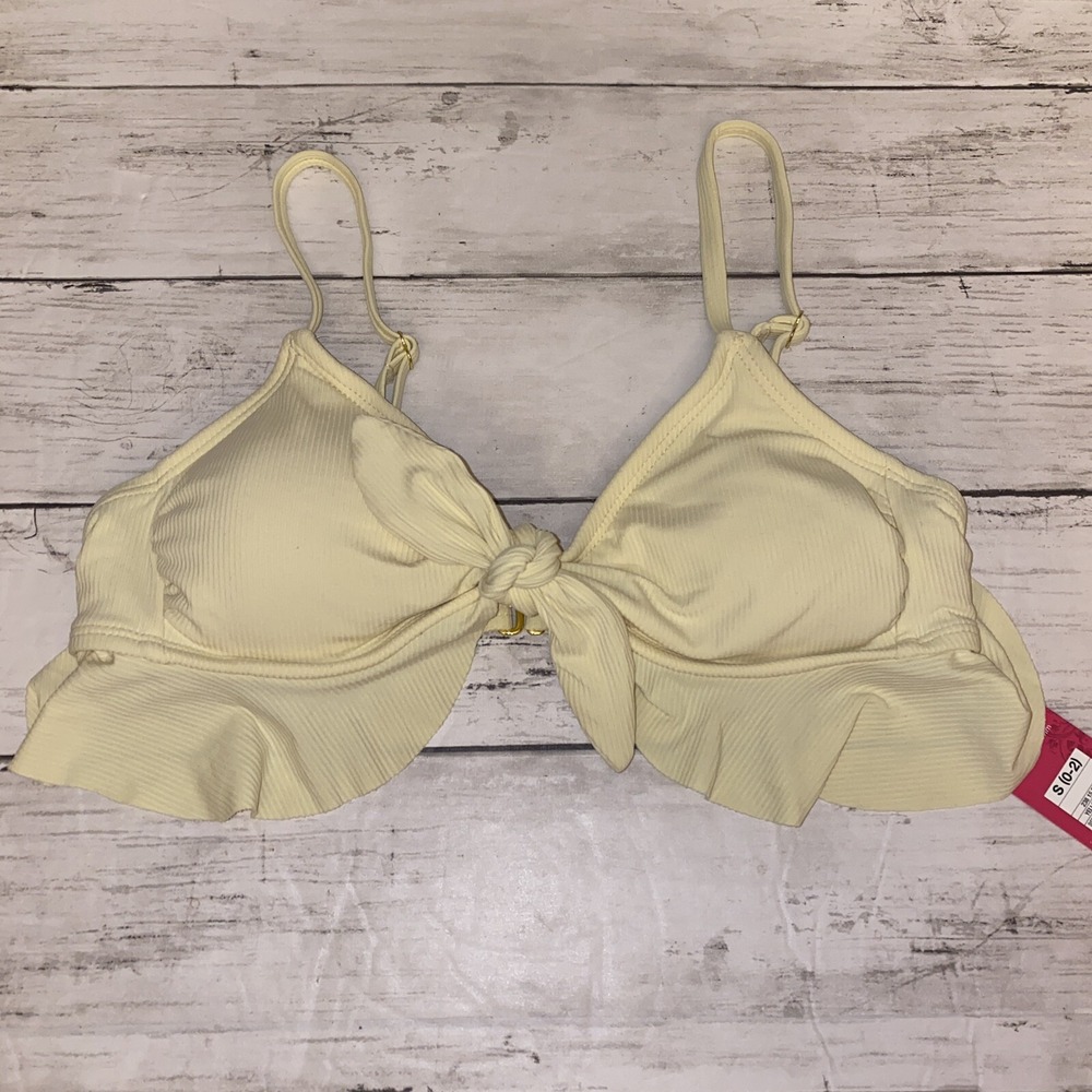 Xhilaration Bikini Top Womens Small Yellow Solid Ribbed Swim Bra NEW Target S